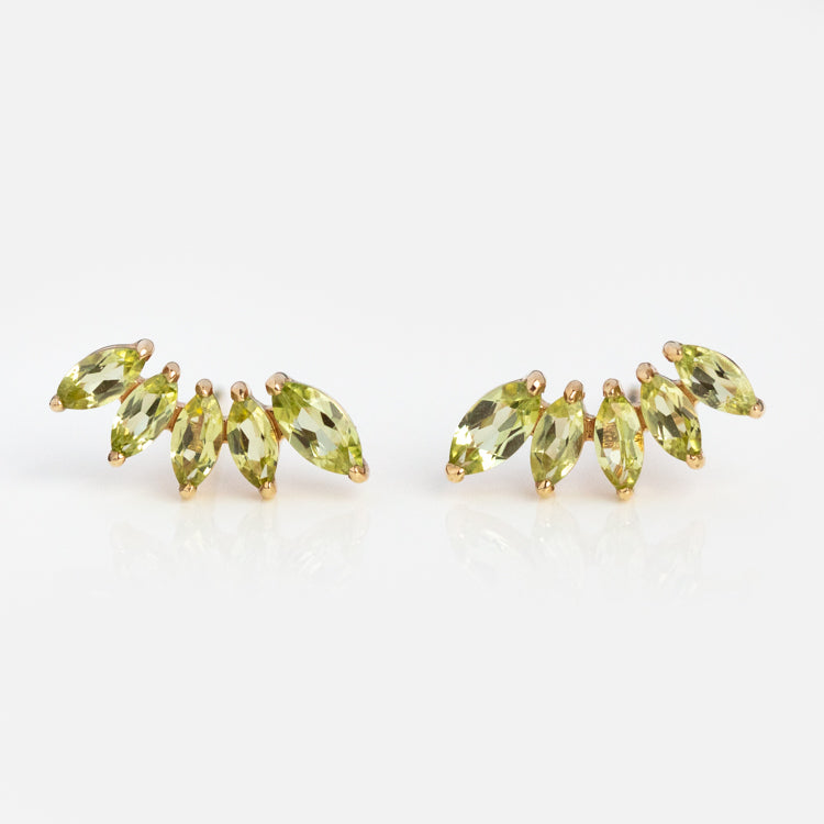 Solid Gold August Capsule Peridot Climber Earrings