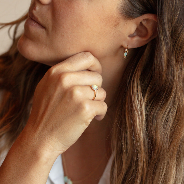 Solid Gold October Capsule Small Opal Hoop Earrings