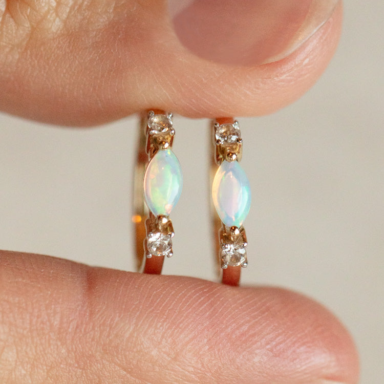 Solid Gold October Capsule Small Opal Hoop Earrings