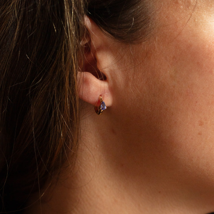 Solid Gold December Capsule Tanzanite Pear Huggie Hoops
