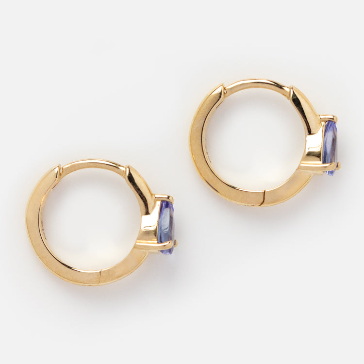 Solid Gold December Capsule Tanzanite Pear Huggie Hoops