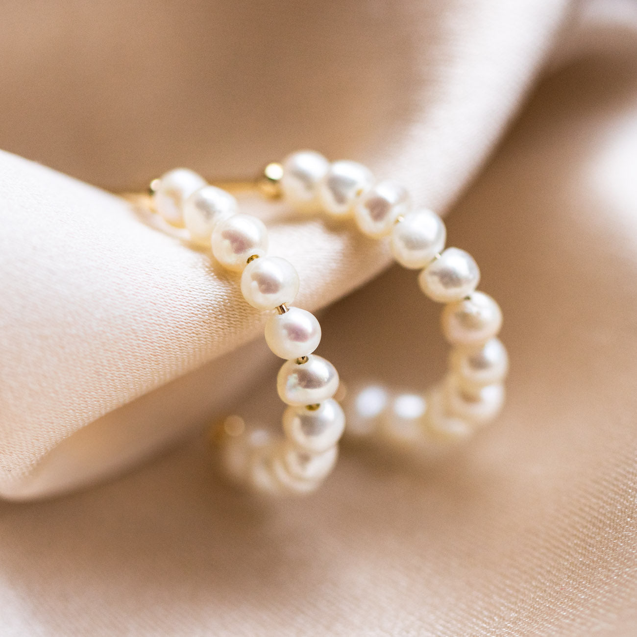 Solid Gold Simple Pearl Huggie Hoops