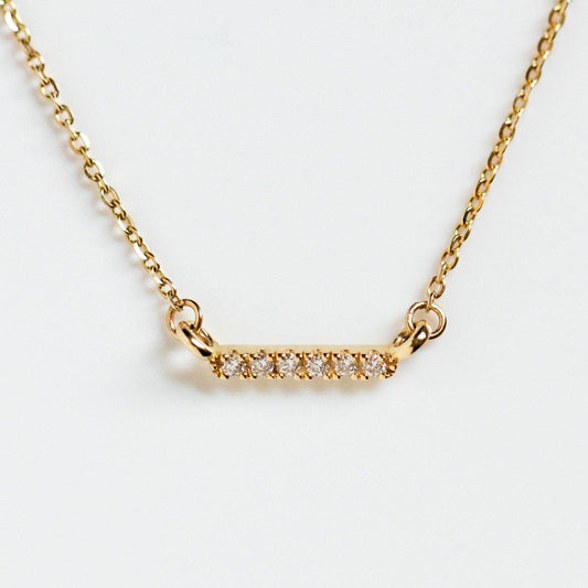 Solid Gold Dainty Diamond Bar Necklace Sample