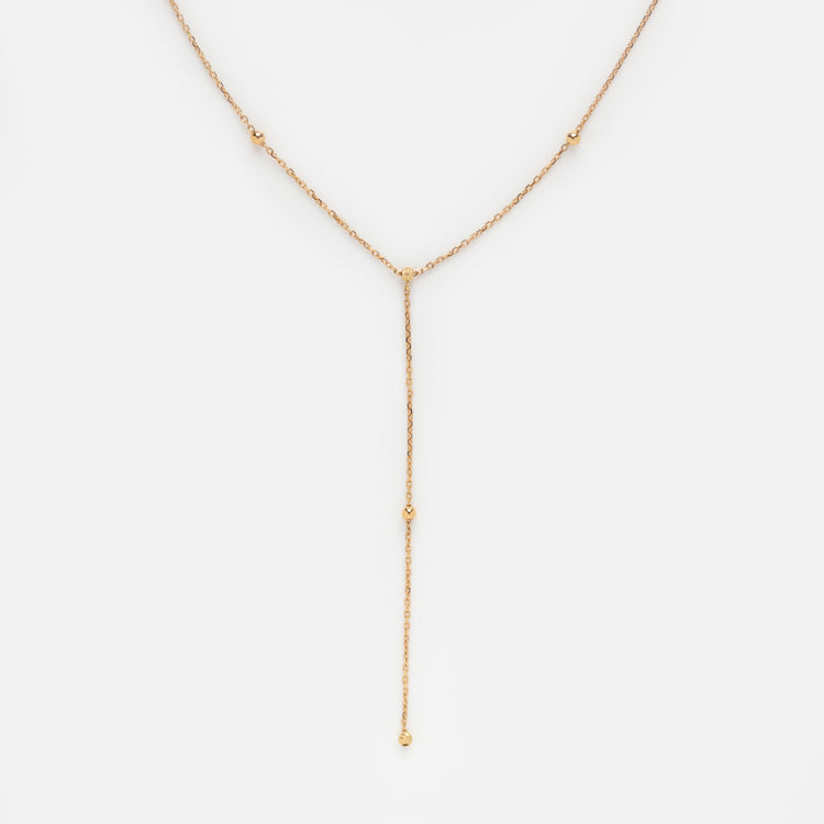 Solid Gold Beaded Lariat Necklace