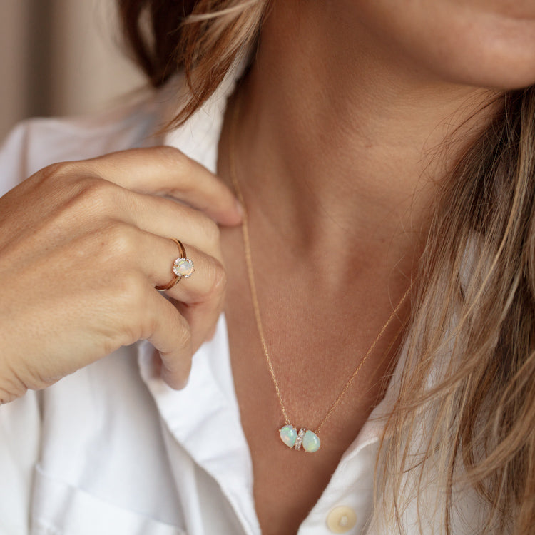 Solid Gold October Capsule Opal Pendant Necklace