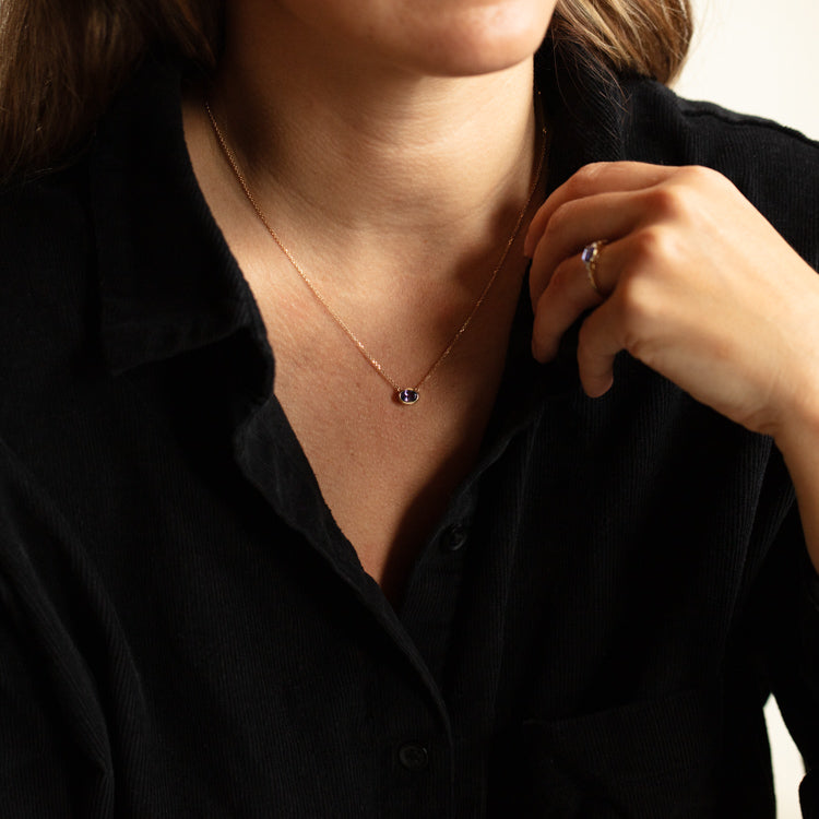 Solid Gold December Capsule Tanzanite Bezel Set Necklace