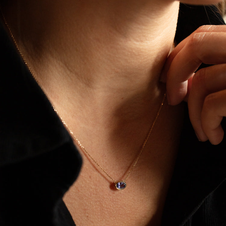 Solid Gold December Capsule Tanzanite Bezel Set Necklace