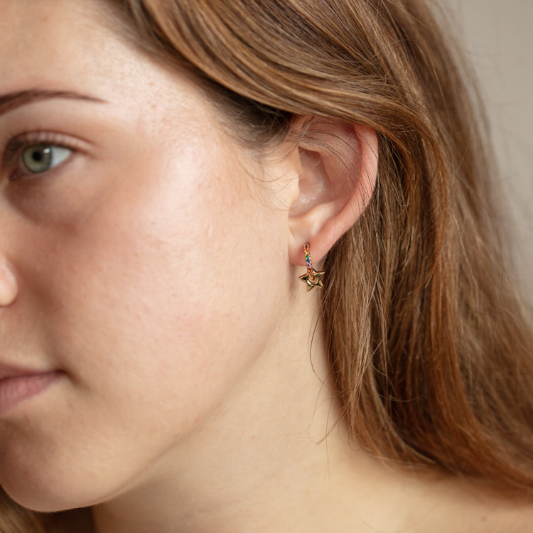 Azure Rainbow Star Huggie Earrings