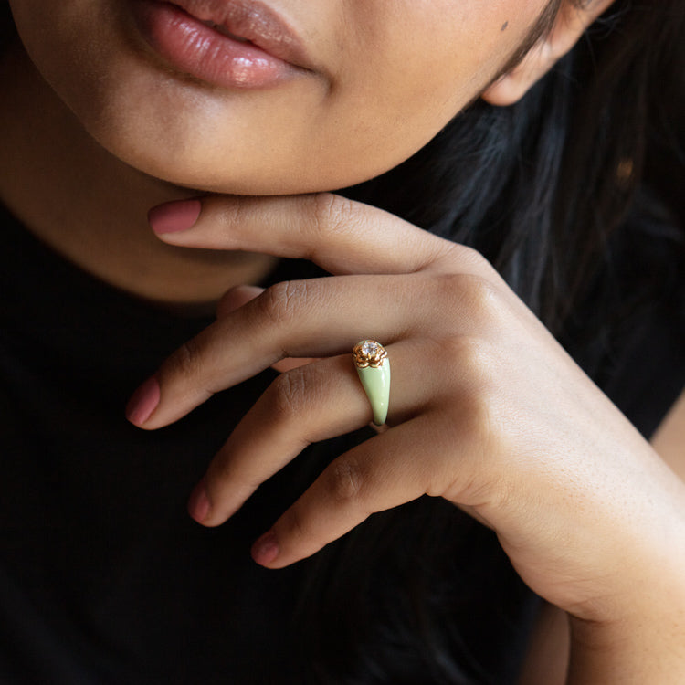 Funky Floral Green Enamel Ring