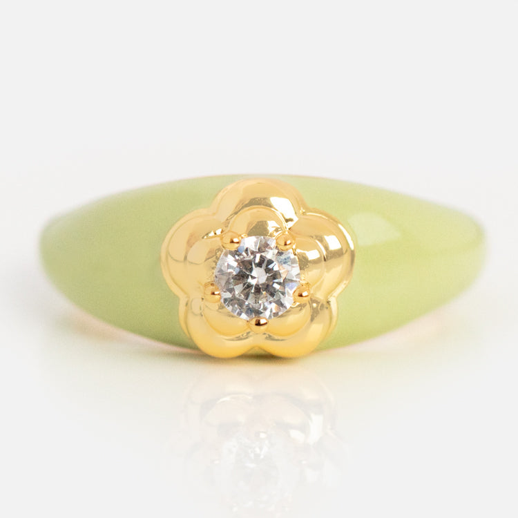 Funky Floral Green Enamel Ring