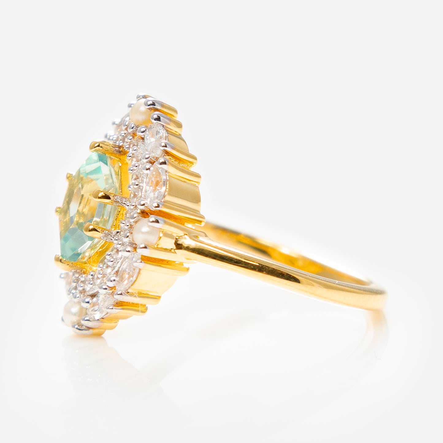 Fern Green Topaz Statement Ring with Pearl Halo