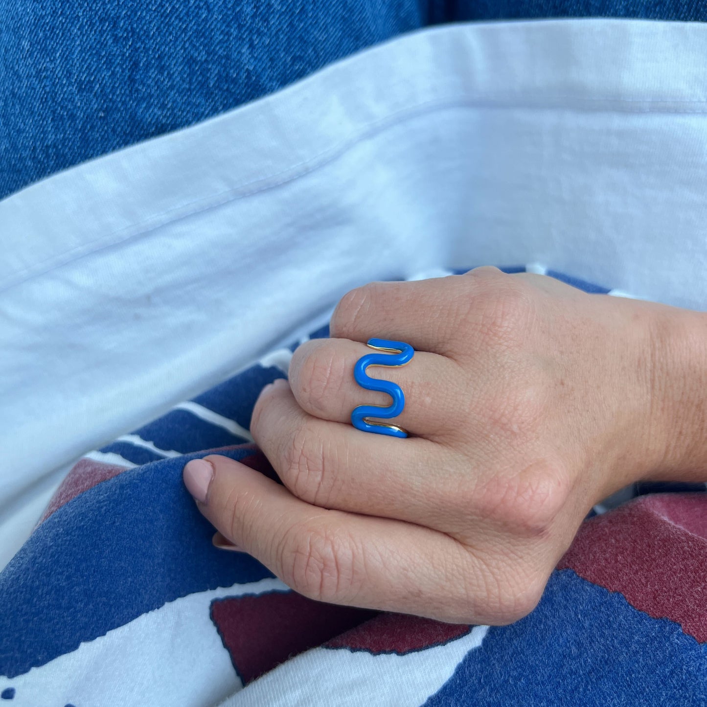 Limited Edition 10th Birthday Enamel Wave Ring in Denim Blue