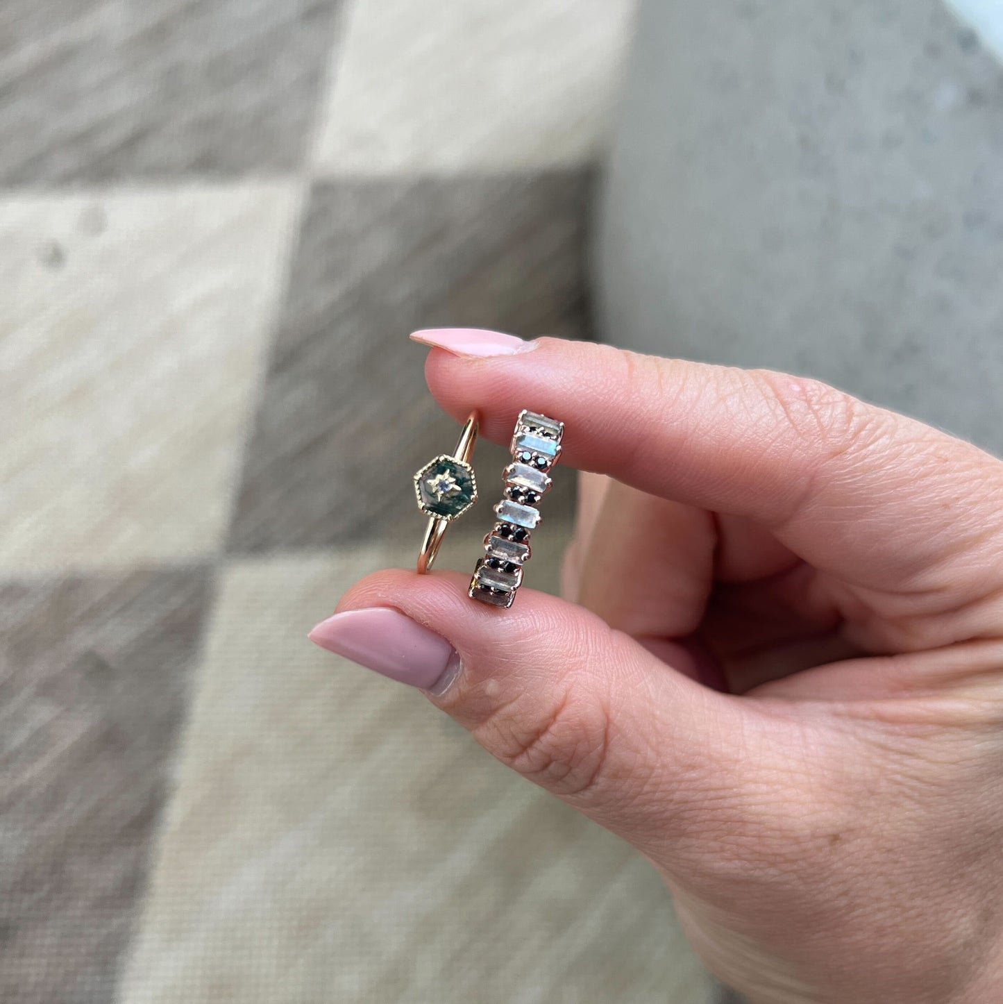 Limited Edition 10th Birthday Rose Gold Canary Ring in Labradorite and Black Spinel