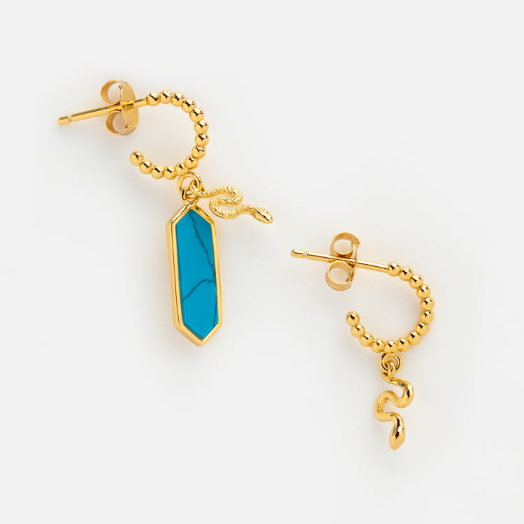 Awaken Asymmetrical Turquoise Snake Earrings