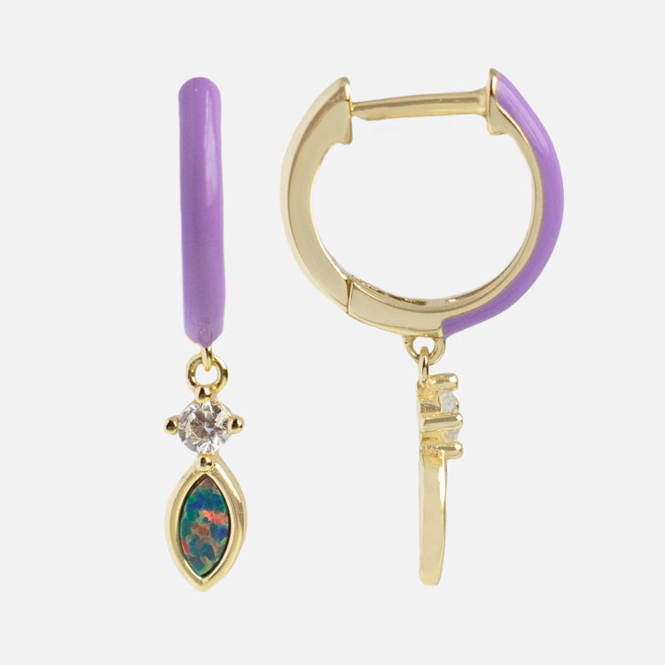 Limited Edition 10th Birthday Enamel Opal Huggie Earrings in Lavender