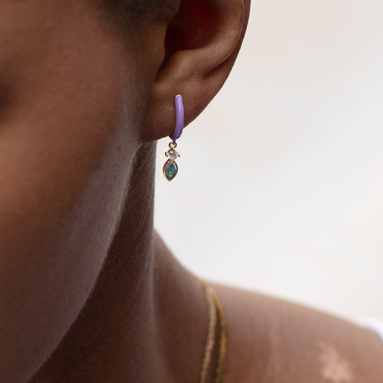 Limited Edition 10th Birthday Enamel Opal Huggie Earrings in Lavender