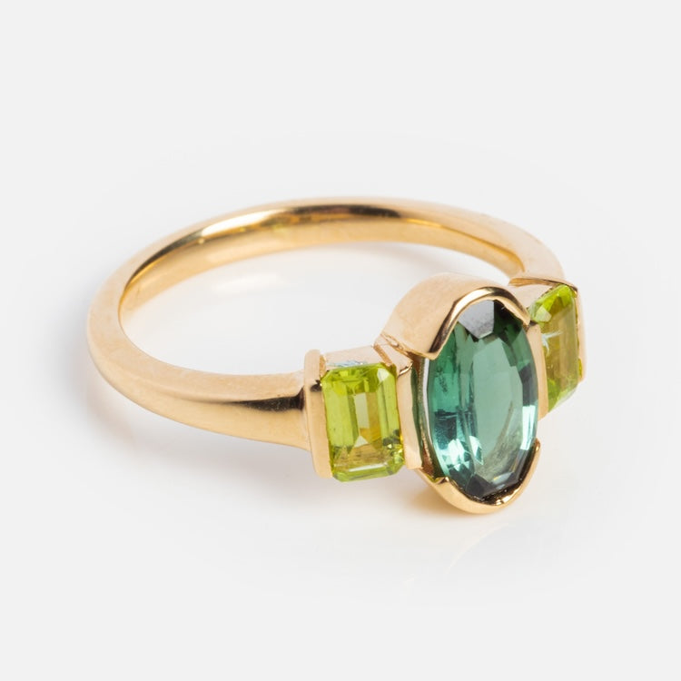 Valentine Tourmaline and Peridot Ring