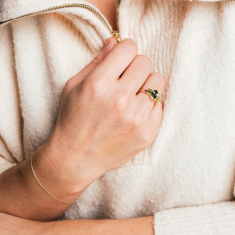 Valentine Tourmaline and Peridot Ring