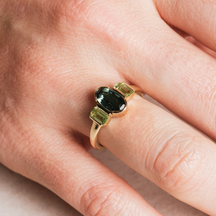 Valentine Tourmaline and Peridot Ring