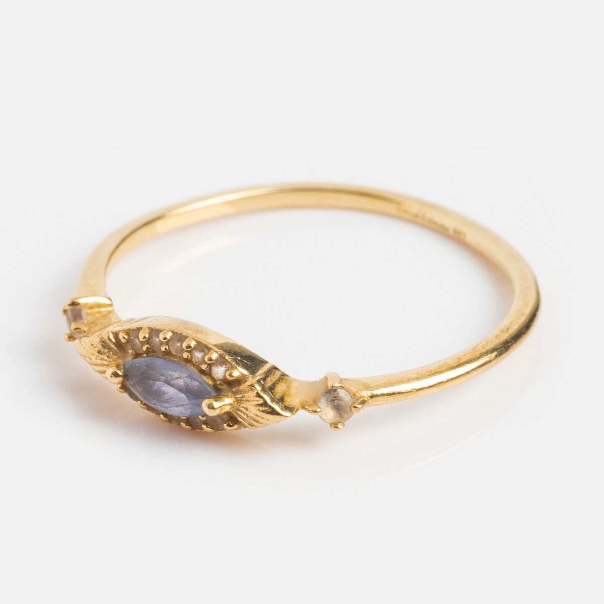 Solid Gold Iolite Evil Eye Ring