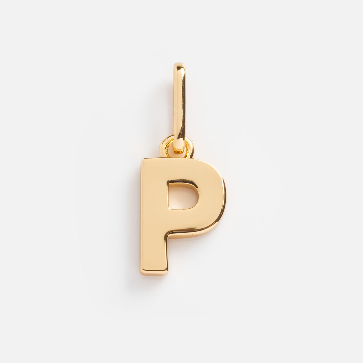 The Be You Initial Charm is a gold letter P with a small top loop for attaching to necklaces or bracelets, displayed on a plain white background.