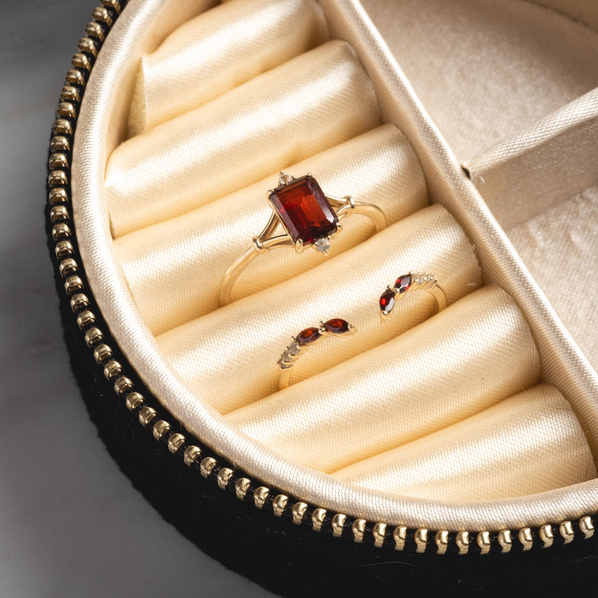 Solid Gold 2025 January Capsule Garnet Ring Set with Free Gift