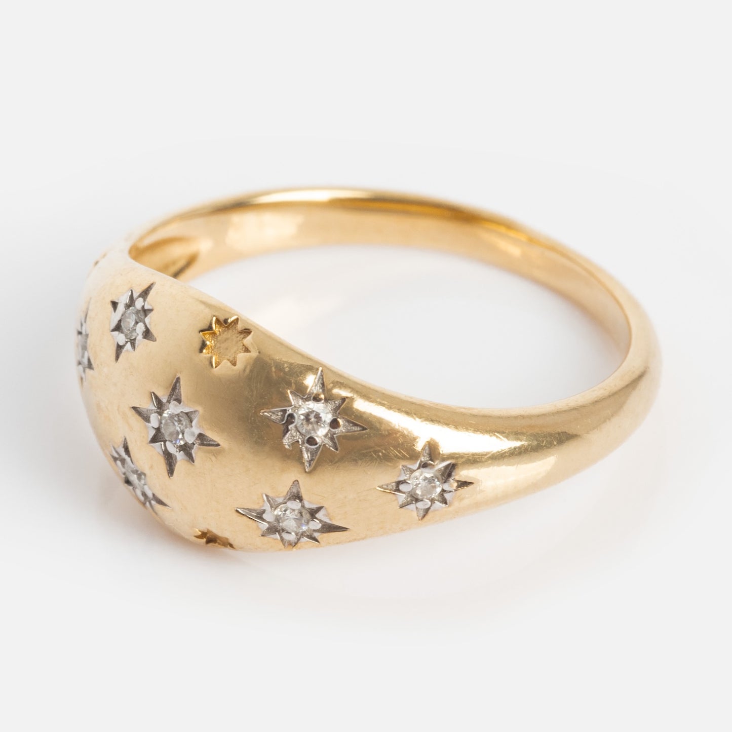 Solid Gold Star Crossed Dome Pinky Ring