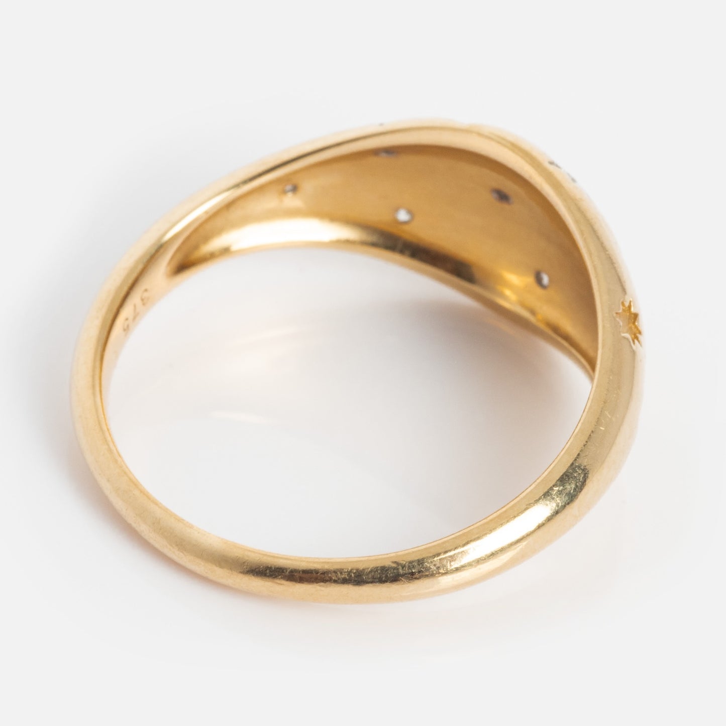 Solid Gold Star Crossed Dome Pinky Ring