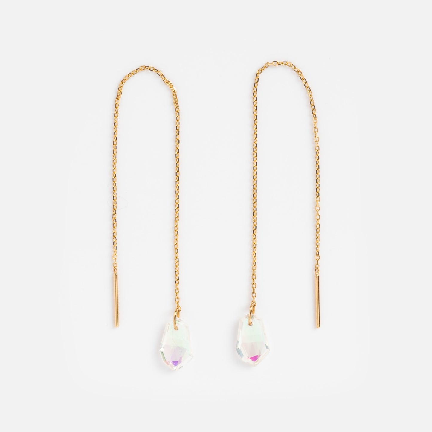 Solid Gold Angel Aura Quartz Threader Earrings for Positivity