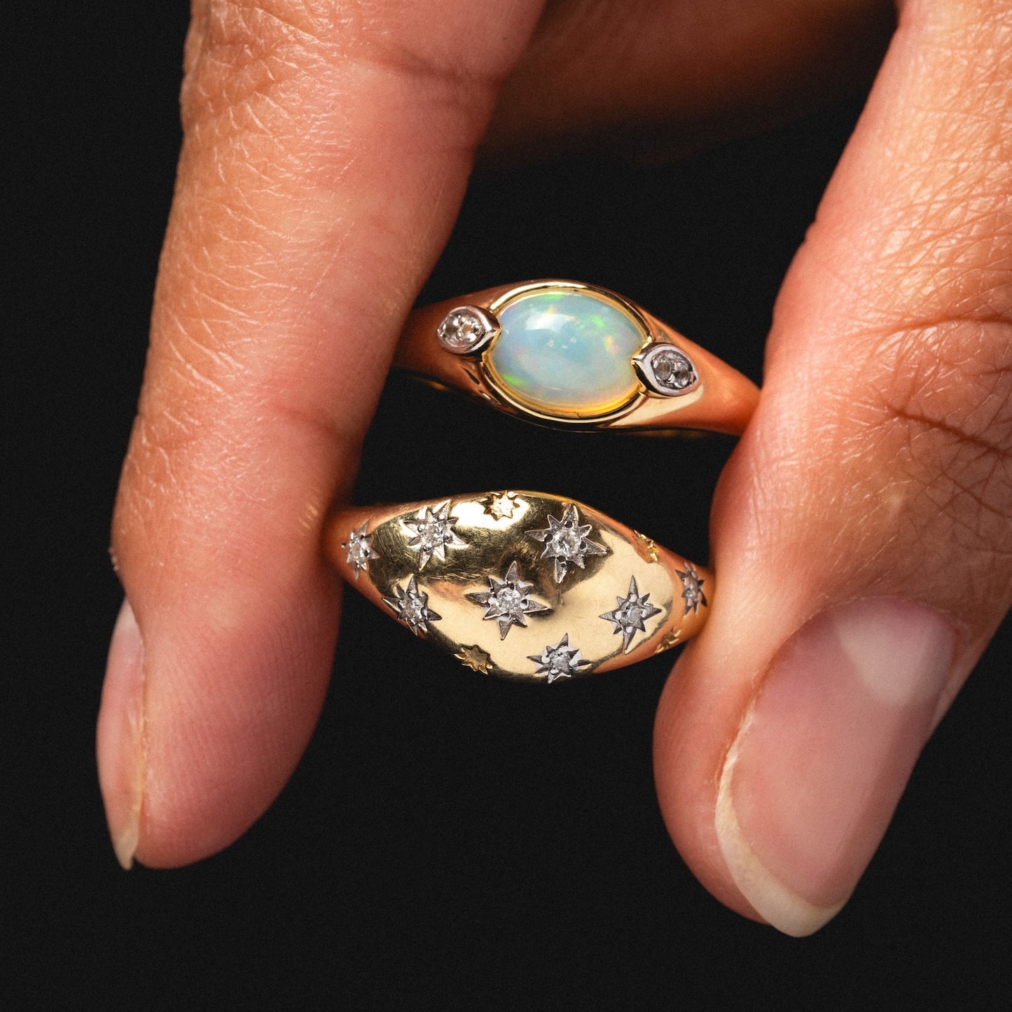 Solid Gold Star Crossed Dome Pinky Ring