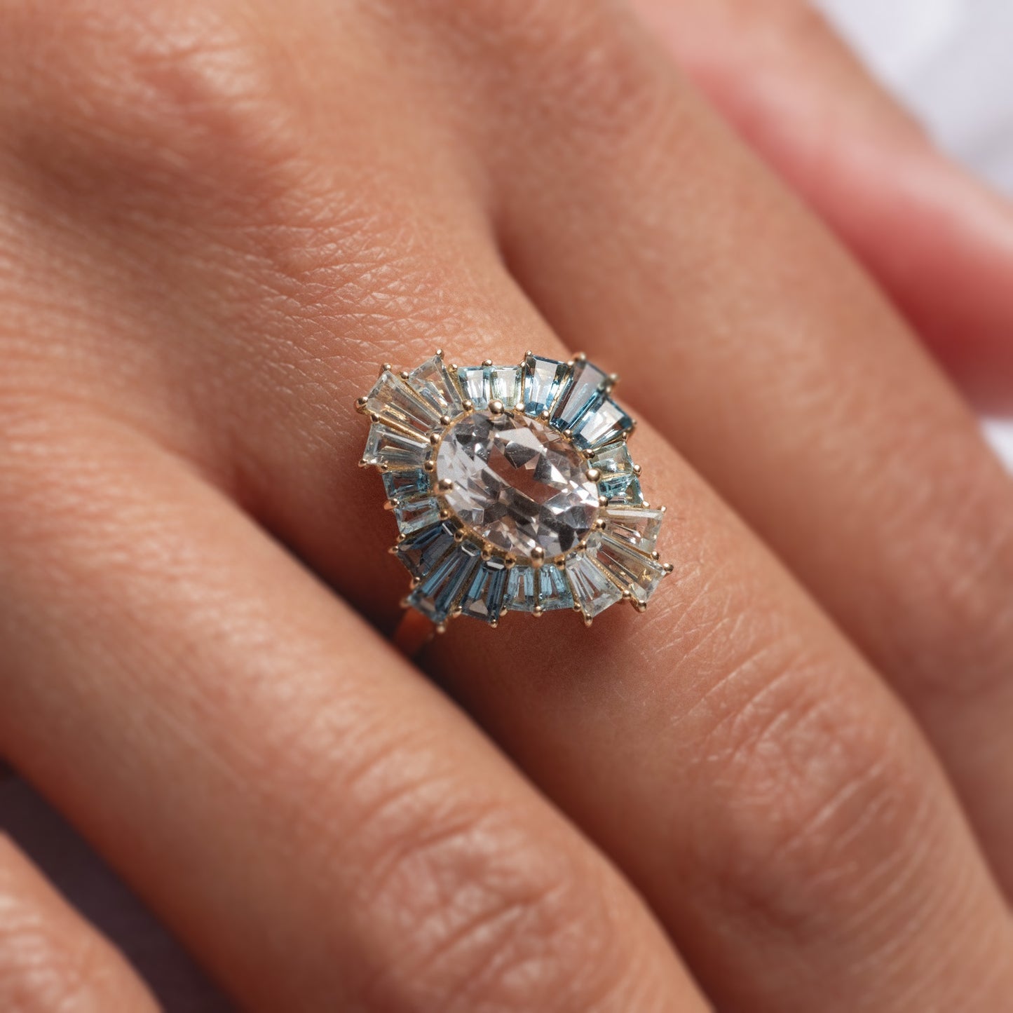 14k Bejeweled Blue Statement Ring