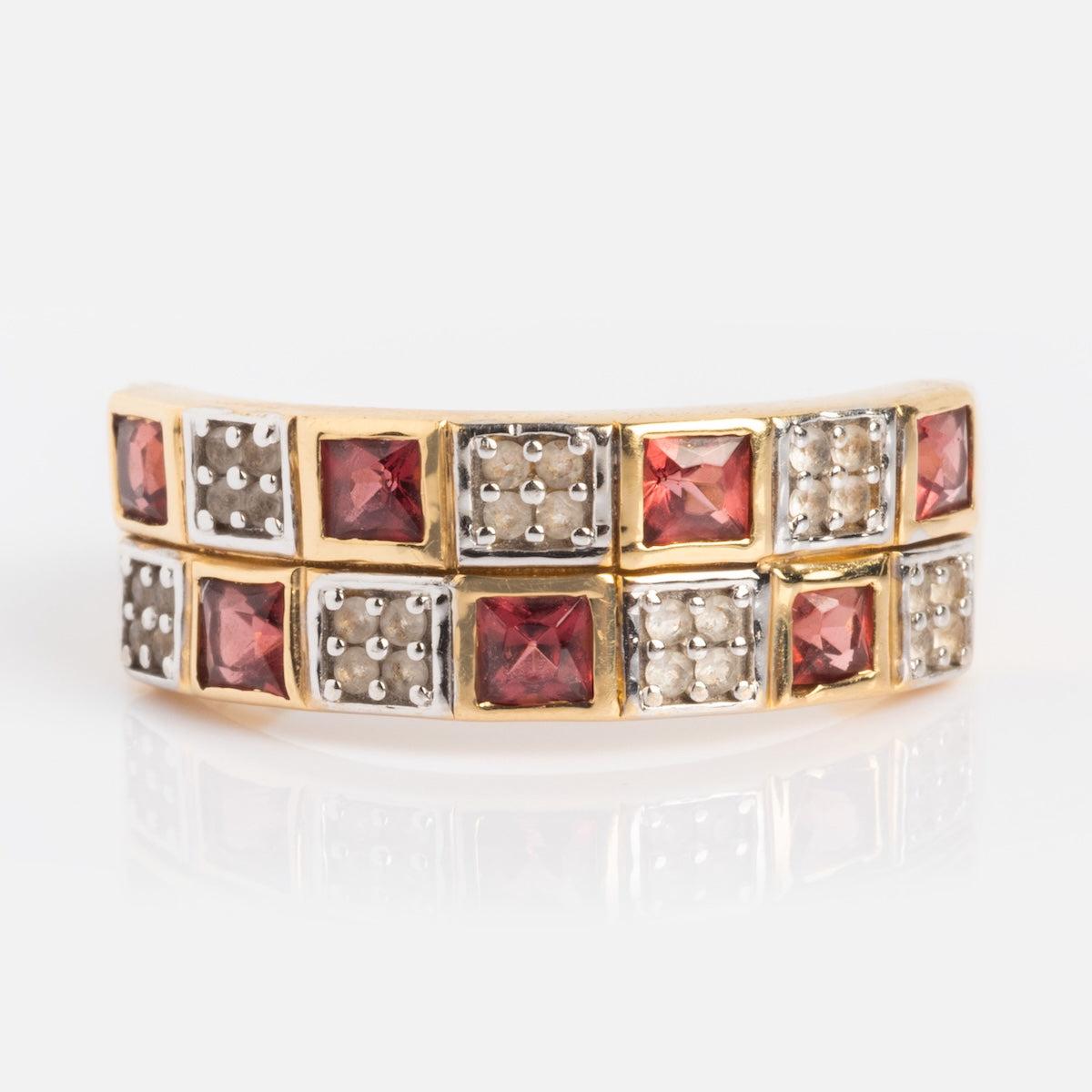 Solid Gold Garnet and Topaz Checkerboard Band