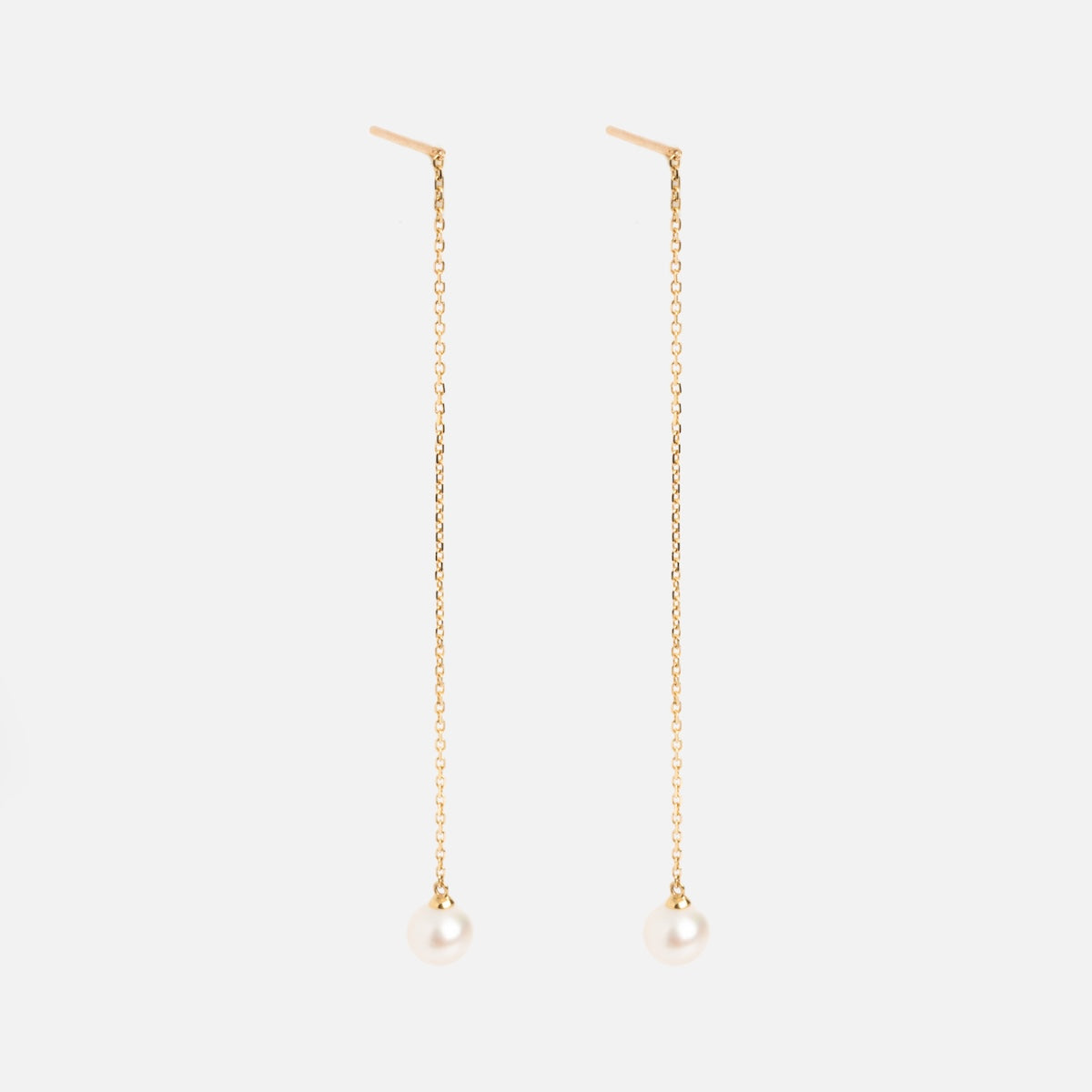Solid Gold Delicate Pearl Threader Earrings