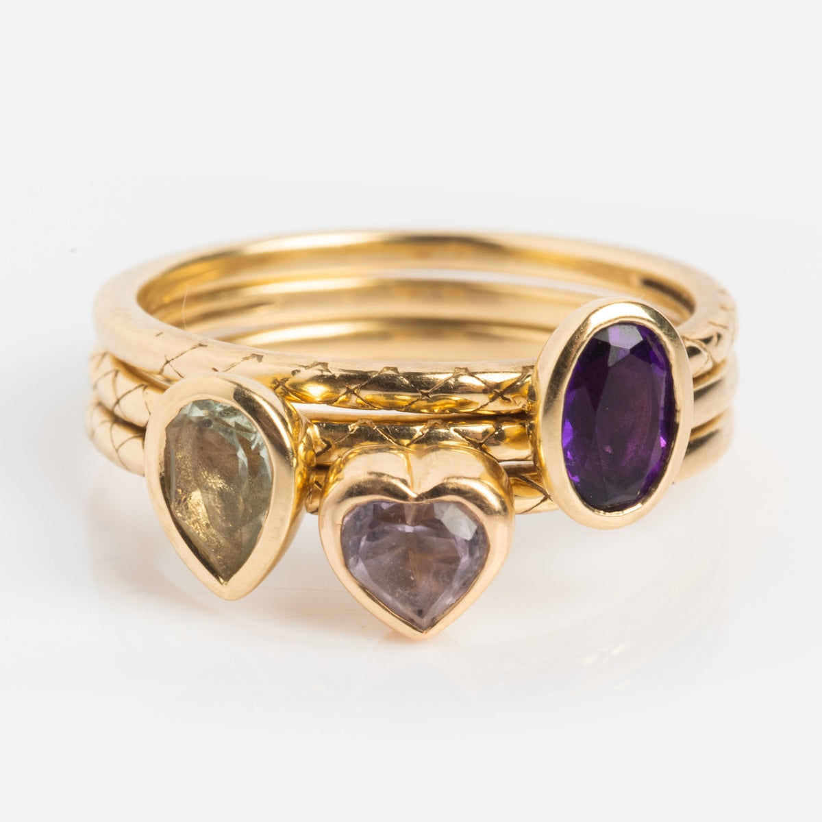 Solid Gold Amethyst Trio Ring Set