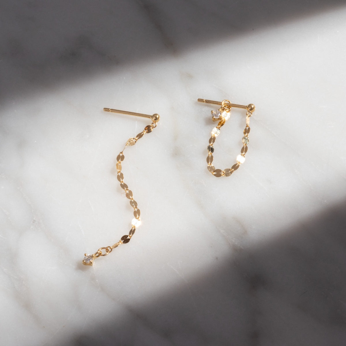 Solid Gold Sparkle Link Chain Convertible Diamond Drop Earrings