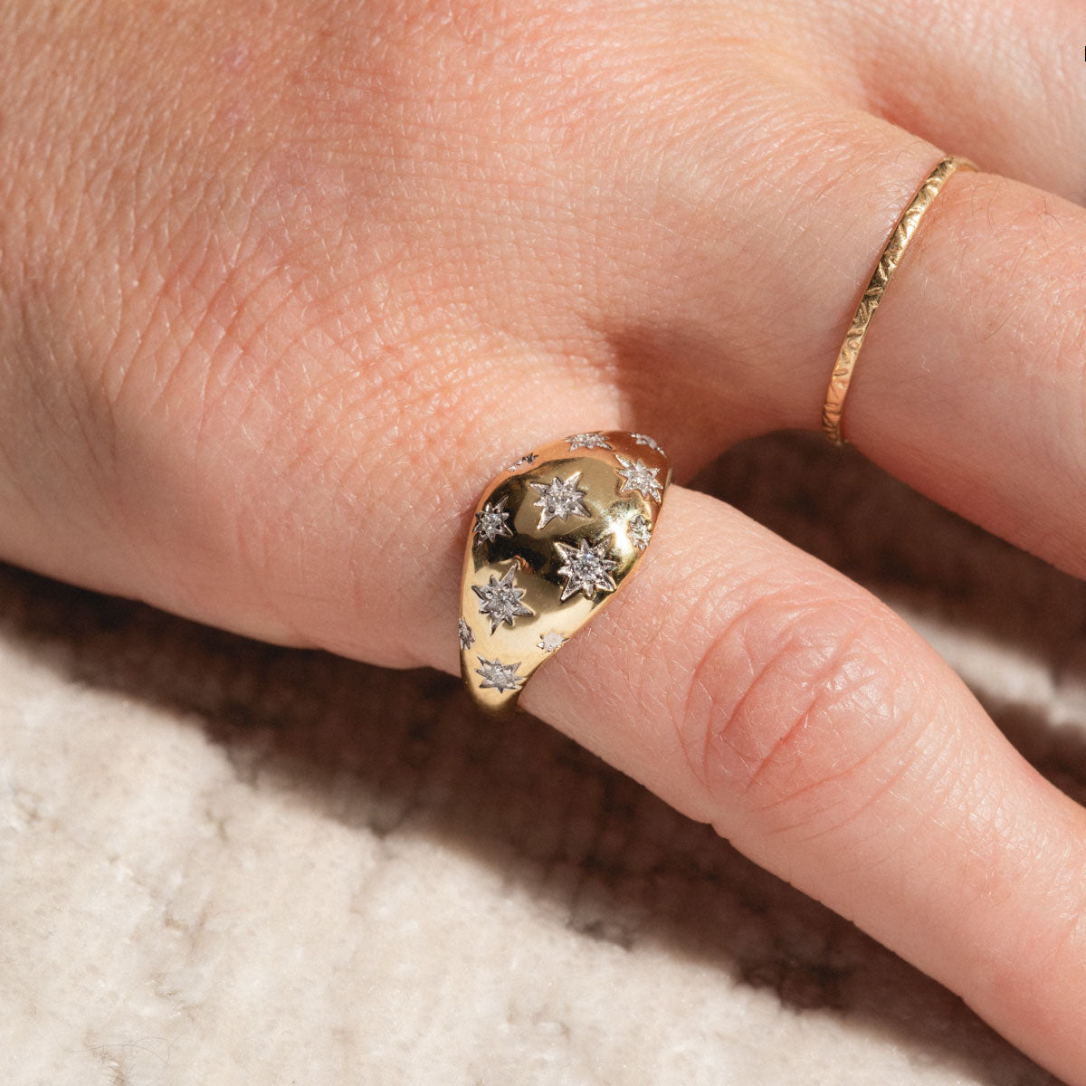 Solid Gold Star Crossed Dome Pinky Ring