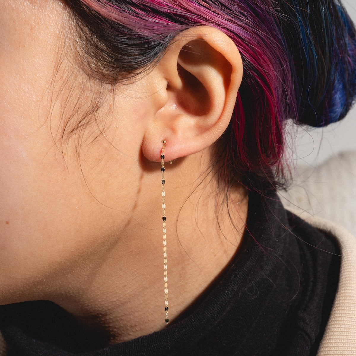 Solid Gold Sparkle Link Chain Drop Earrings