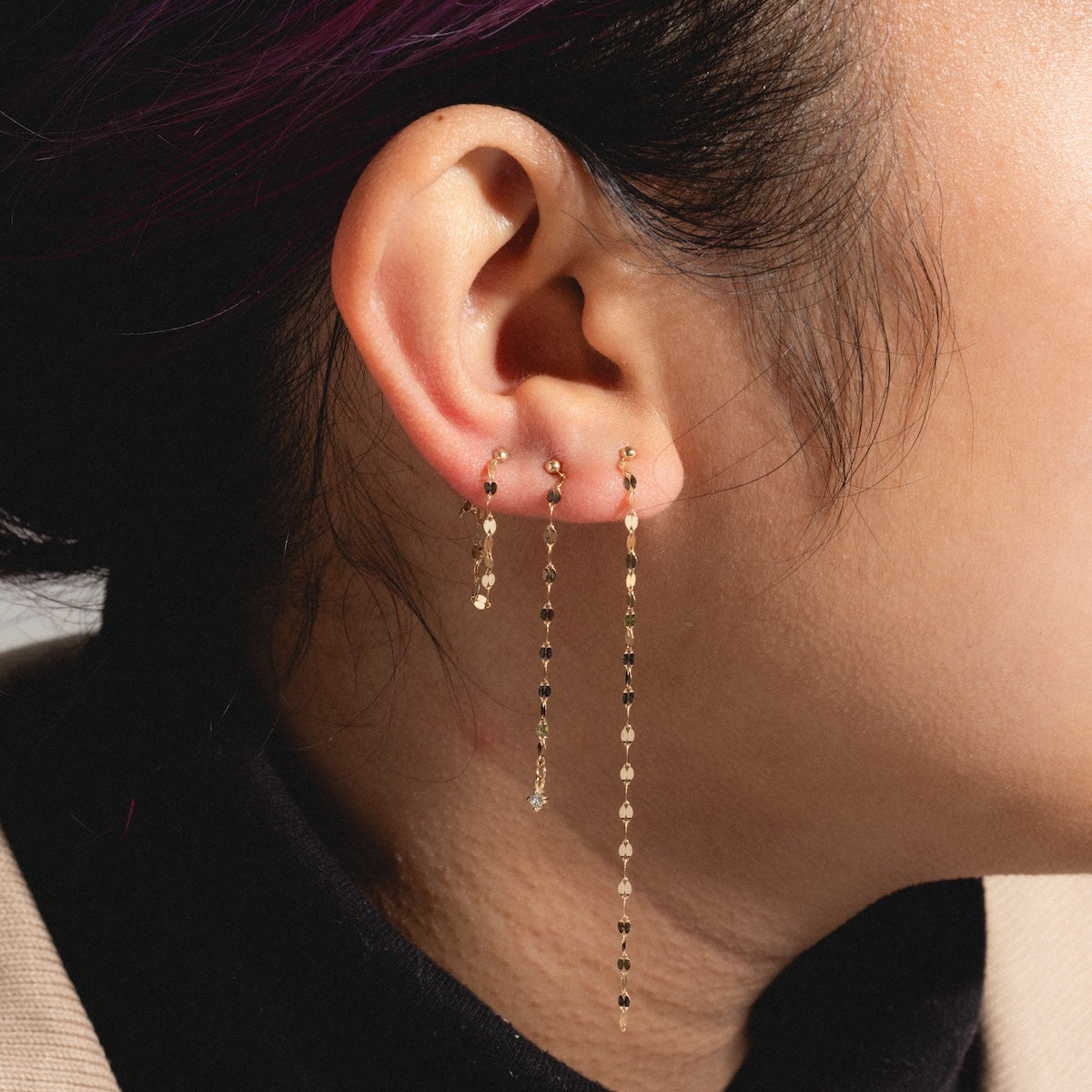 Solid Gold Sparkle Link Chain Convertible Diamond Drop Earrings
