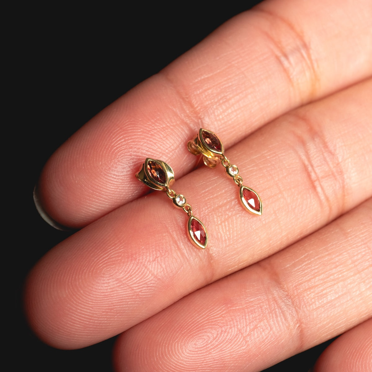 Solid Gold 2025 January Capsule Delicate Garnet Drop Earrings