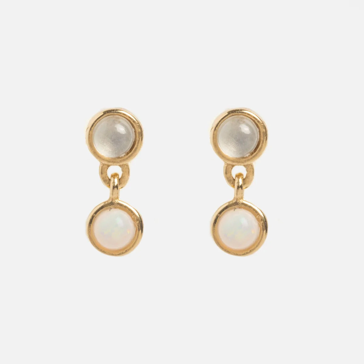 Solid Gold Morning Mist Moonstone and Opal Drop Studs