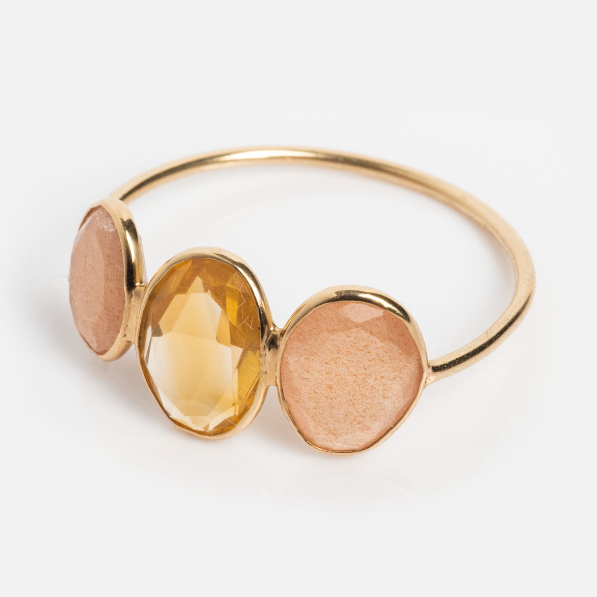 Solid Gold Morning Light Citrine and Sunstone Ring