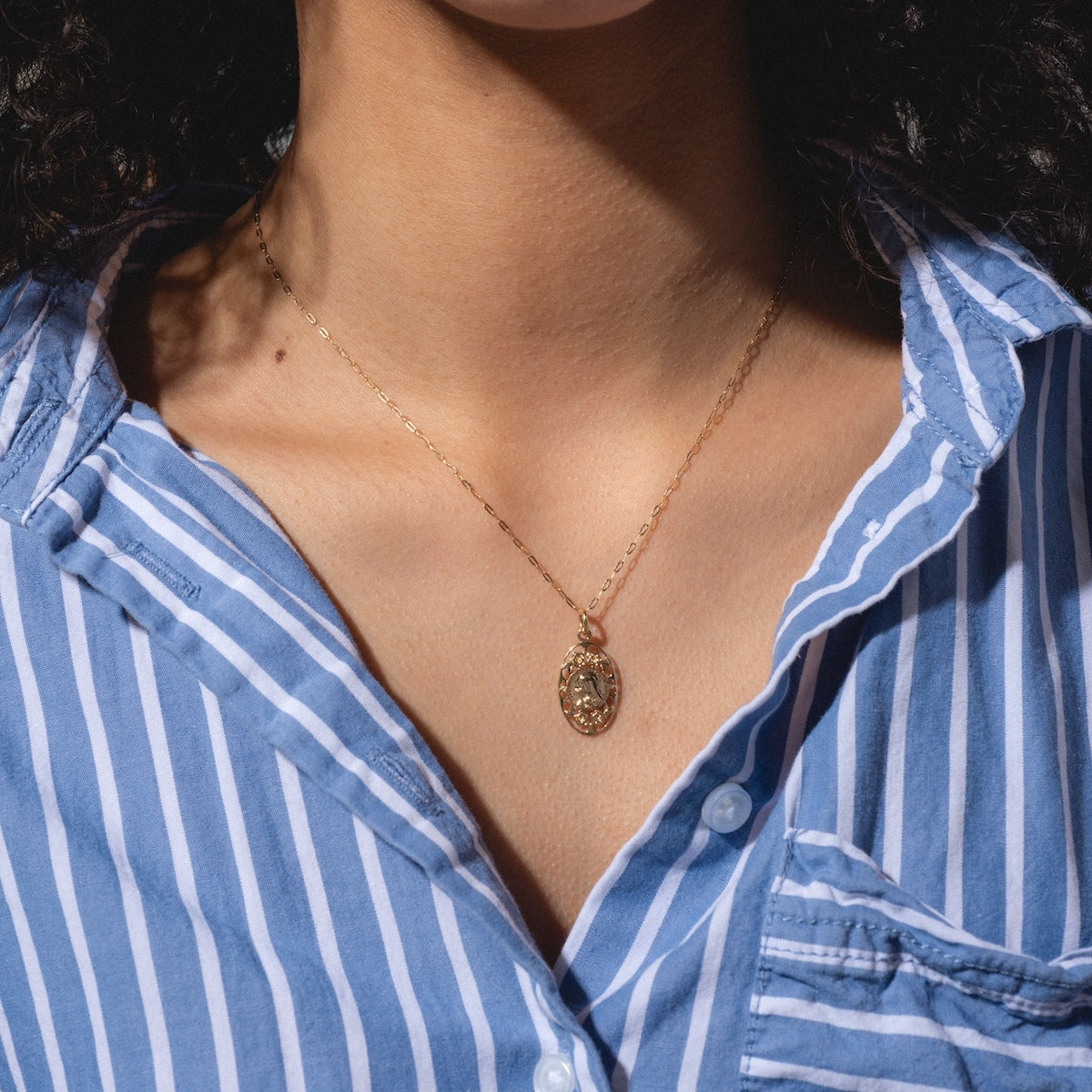 14k Vintage Revival Mother Teresa Oval Charm