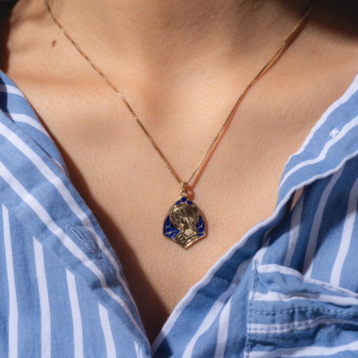 14k Vintage Revival Mother Mary Enamel Charm