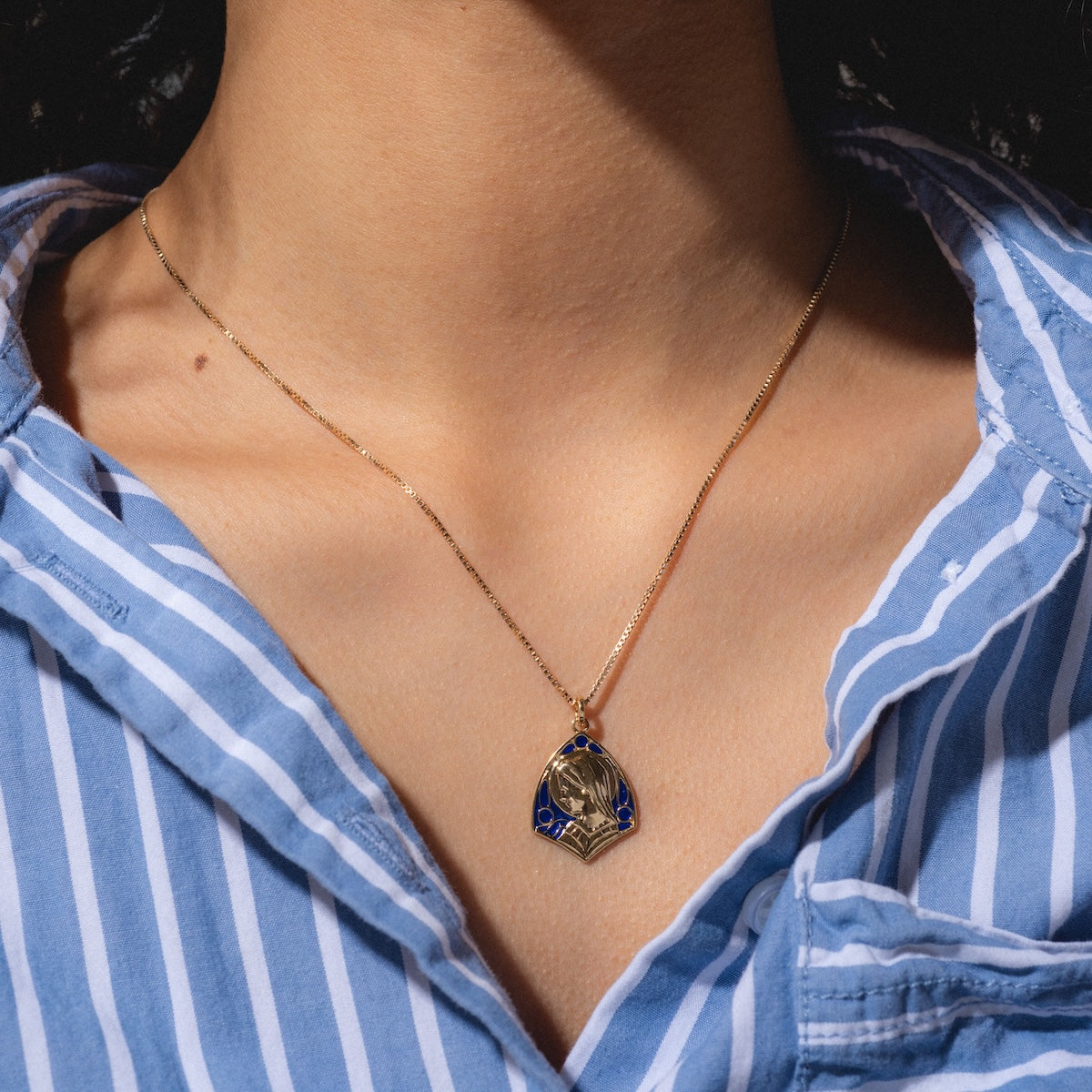 14k Vintage Revival Mother Mary Enamel Charm