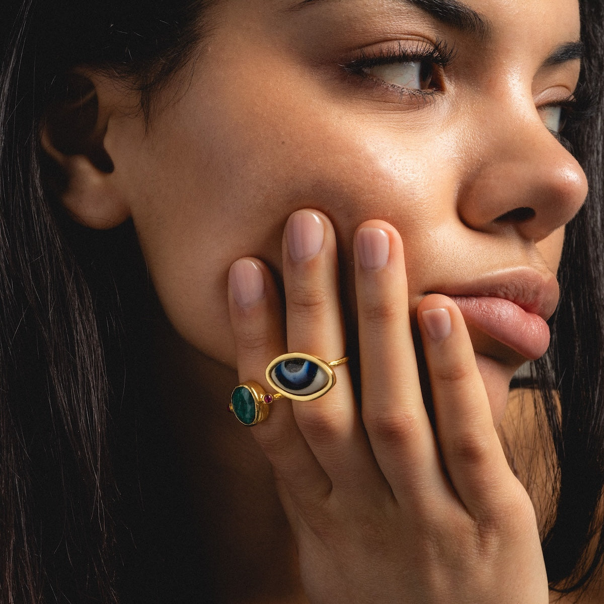 Adira Blue Porcelain Evil Eye Ring