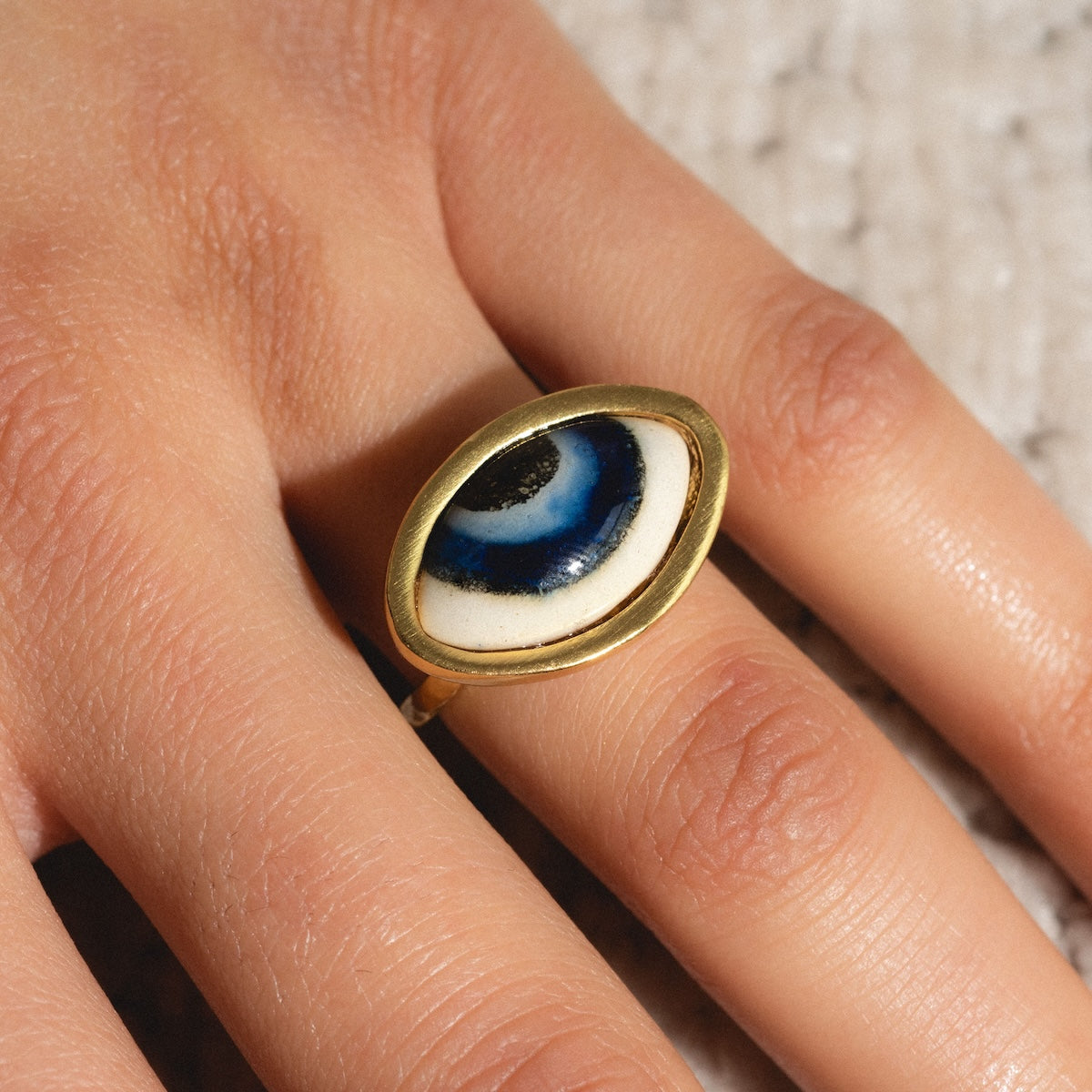 Adira Blue Porcelain Evil Eye Ring