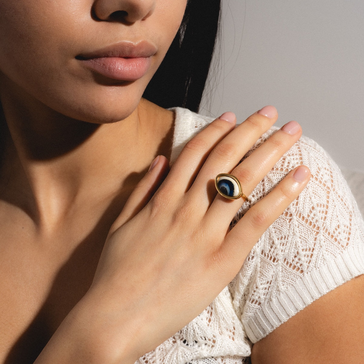 Adira Blue Porcelain Evil Eye Ring