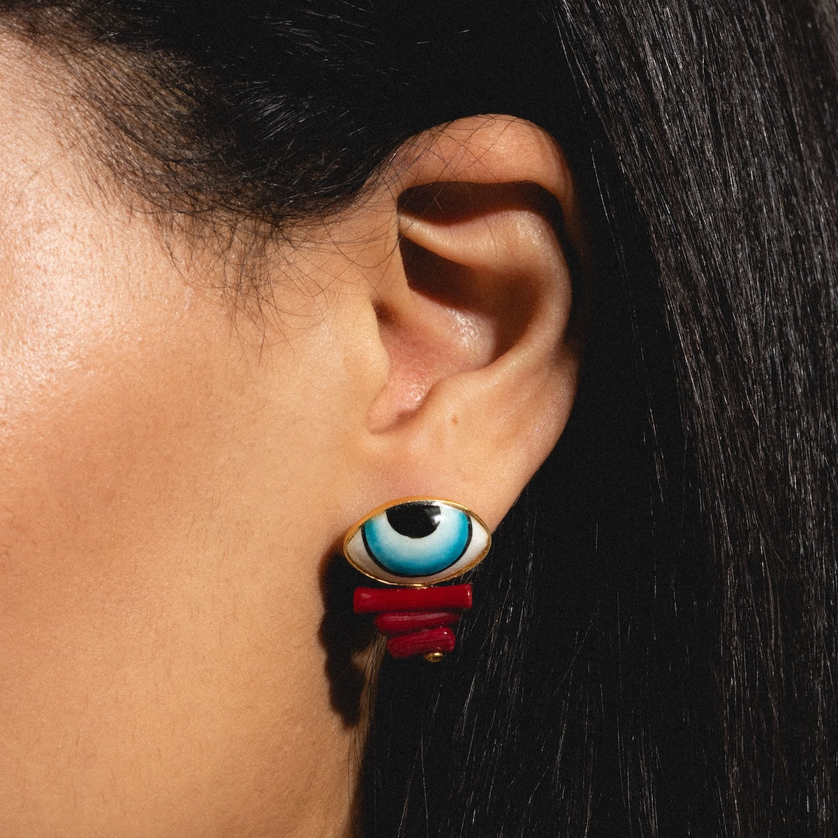 Adira Blue Porcelain Evil Eye Stud Earrings
