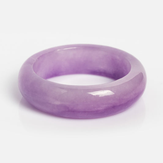 A smooth, polished Lilac Purple Jadeite Ring with a glossy finish, perfect for pairing with your favorite stacking pieces, displayed on a white background.