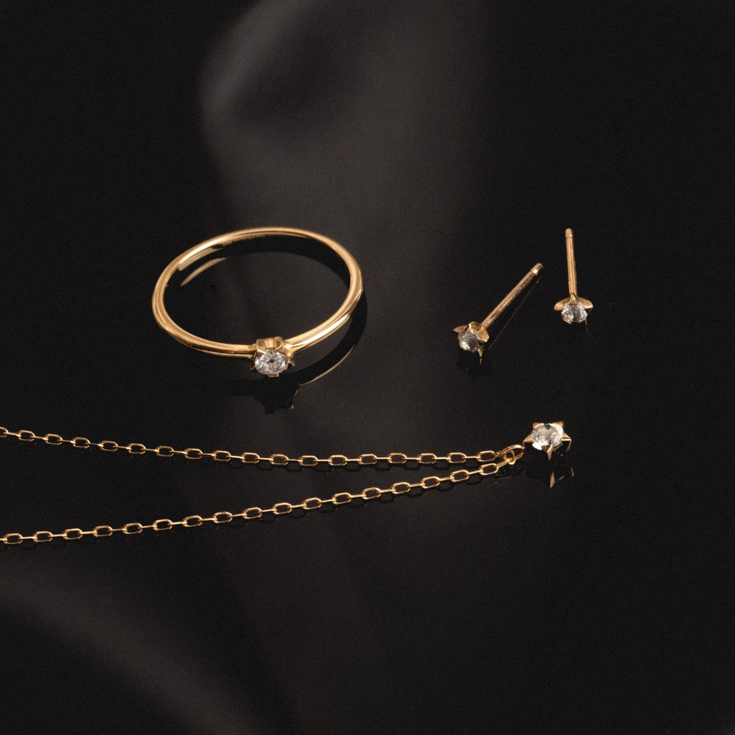 Solid Gold White Topaz Dainty Starlight Stud Earrings
